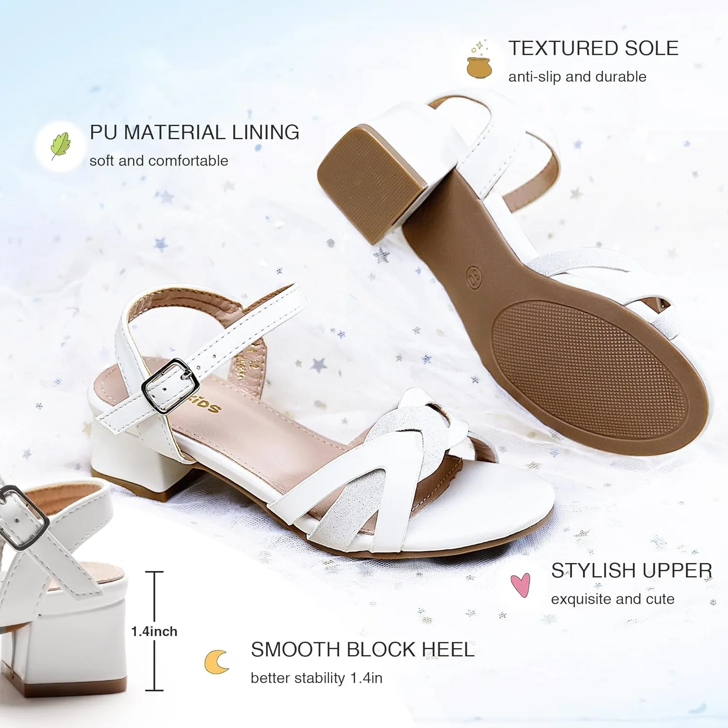 Girls Sandals Low Heels Girl Dress Shoes Open Toe Flower Girl Wedding Party for Toddler Little Big Kid