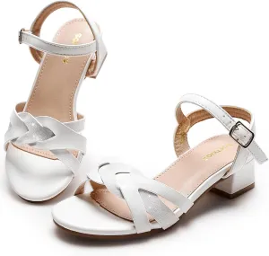 Girls Sandals Low Heels Girl Dress Shoes Open Toe Flower Girl Wedding Party for Toddler Little Big Kid