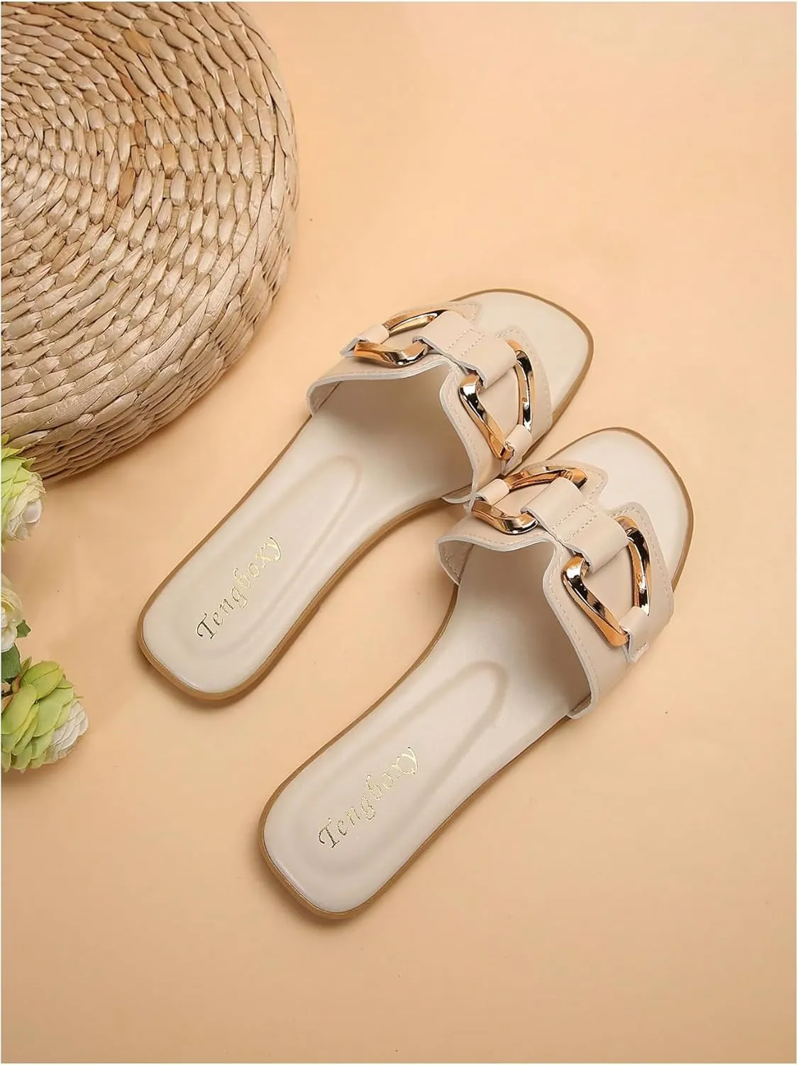 GORGLITTER Women's Summer Beach Flat Sandals 2025 Cute Comfy Slide Slip On Dressy Flats