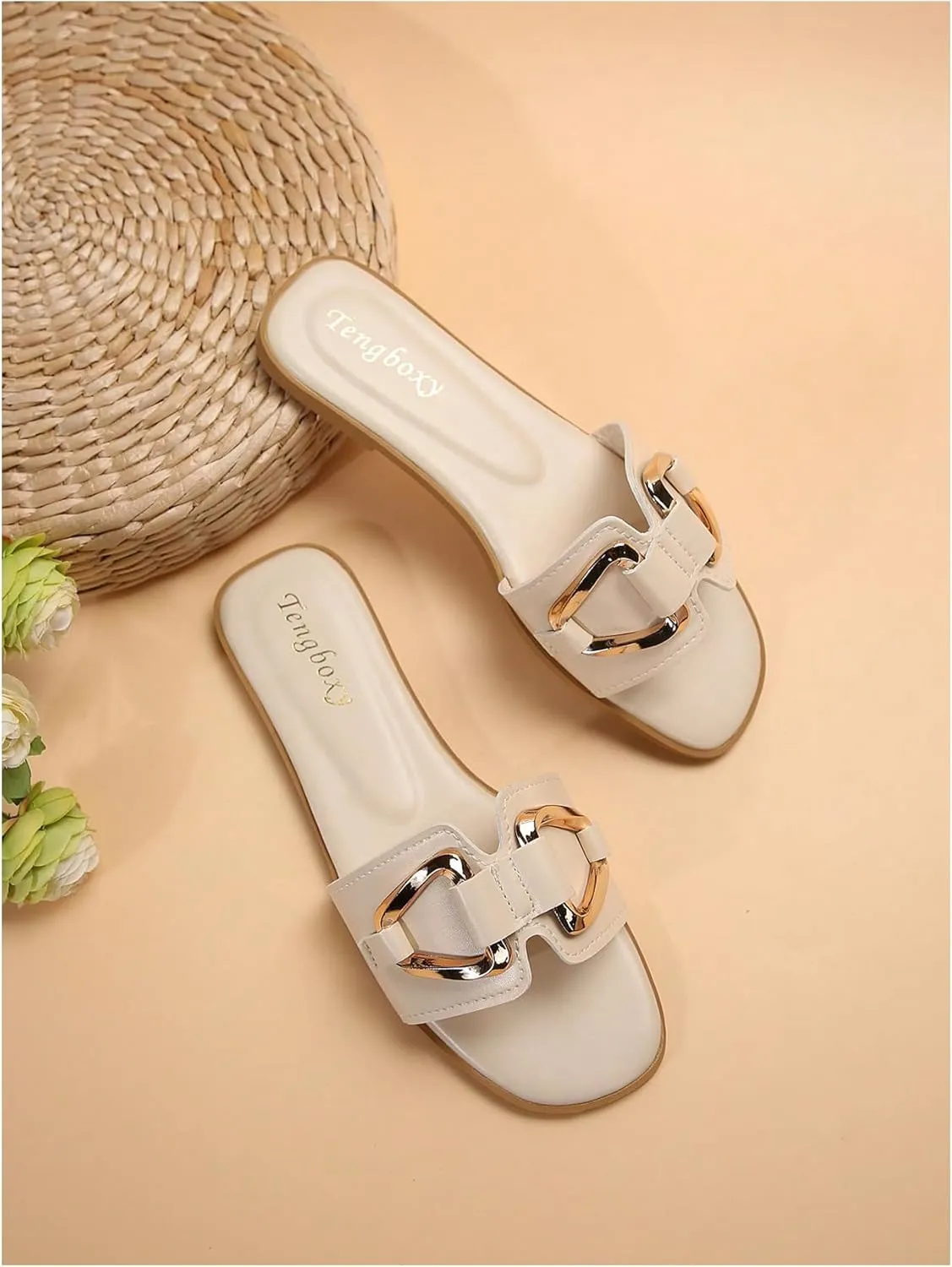 GORGLITTER Women's Summer Beach Flat Sandals 2025 Cute Comfy Slide Slip On Dressy Flats