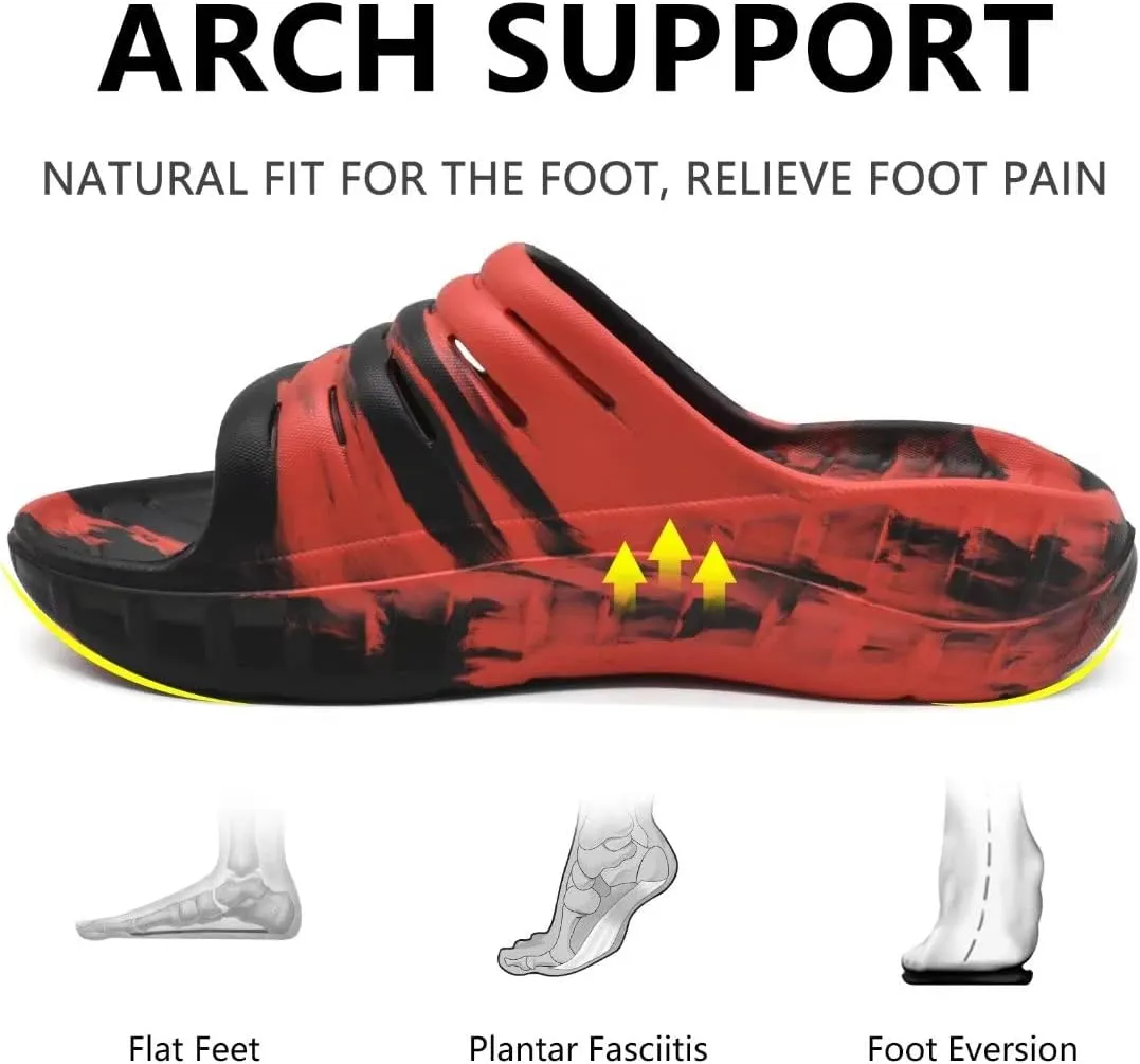 GPOS Mens Sport Recovery Sandals Plantar Fasciitis Thick Cushion Slides Sandals Lightweight Comfort Orthotic Slippers