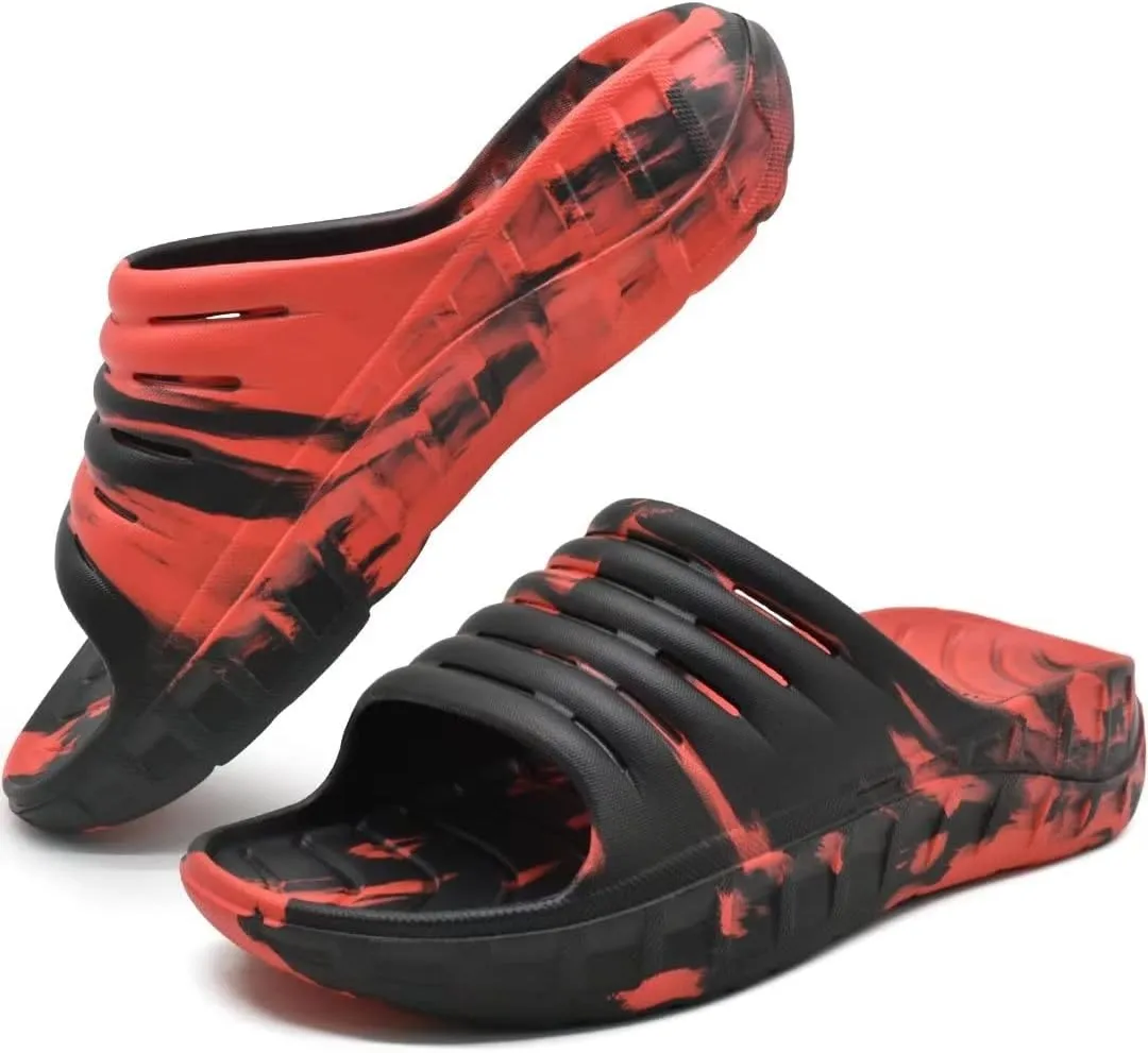 GPOS Mens Sport Recovery Sandals Plantar Fasciitis Thick Cushion Slides Sandals Lightweight Comfort Orthotic Slippers
