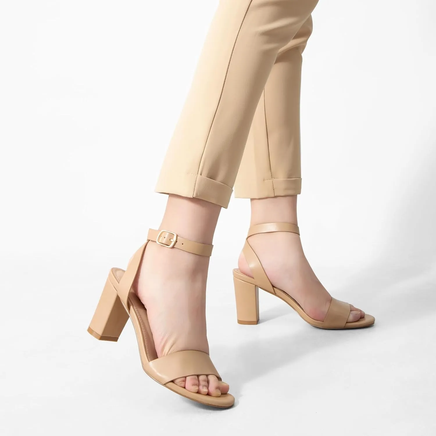 Greatonu Women's Clear Chunky Heels Sandals Open Toe Ankel Strap Block Heel Sandal for Women Dressy Party Wedding Shoes Transparent High Heels Sandals Pumps