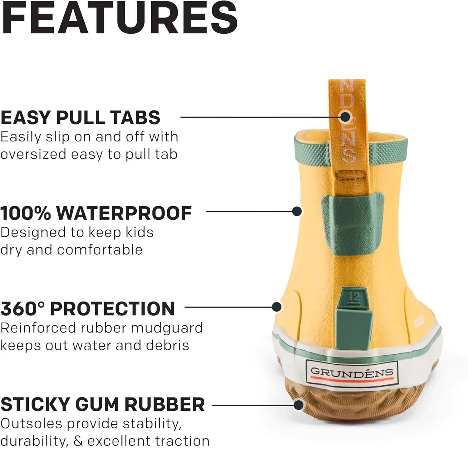 Grundéns Kid's Guppy Rain Boots - Lightweight Rubber Waterproof Kids and Toddlers Shoes, Easy-On Loop, Girls Rain Boots and Boys Rain Boots
