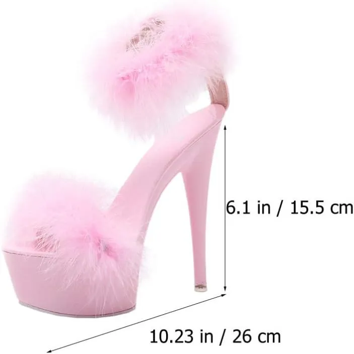 Happyyami 1Pair WomenS Fluffy Feather Clear High Heels Faux Fur Heels Sandals Pointed Toe Fuzzy Slippers High Heels Sandals