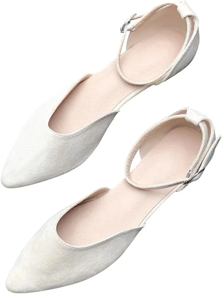 Hee grand Flats for Women Closed Pointed Toe Flats Adjustable Ankle Strap Ballet Shoes Suede Dress Shoes Sandals