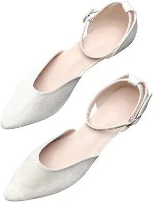 Hee grand Flats for Women Closed Pointed Toe Flats Adjustable Ankle Strap Ballet Shoes Suede Dress Shoes Sandals