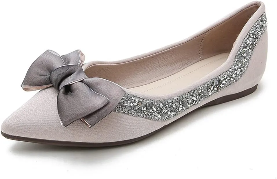 Hee grand Flats for Women Pointed Toe Bowknot Crystals Shoes Glittering Rhinestone Wedding Dress Shoes