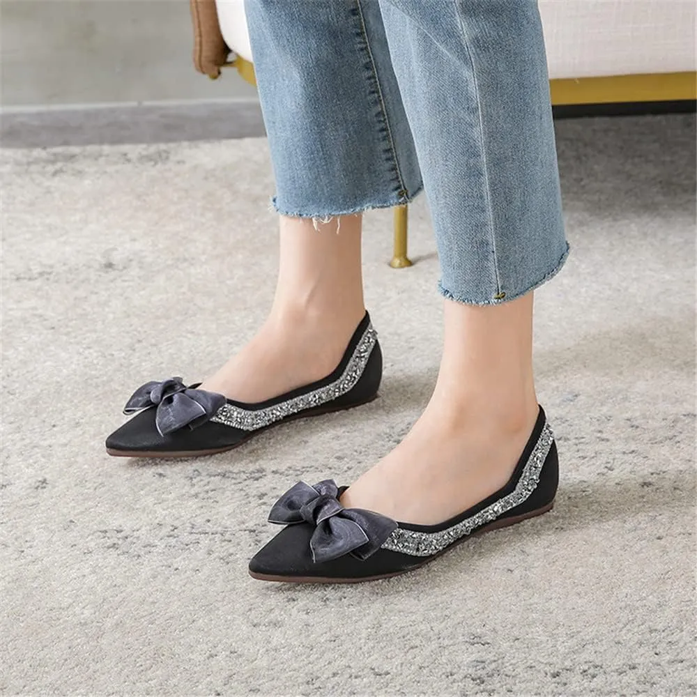 Hee grand Flats for Women Pointed Toe Bowknot Crystals Shoes Glittering Rhinestone Wedding Dress Shoes