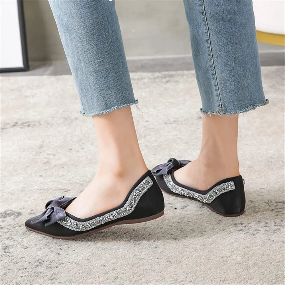 Hee grand Flats for Women Pointed Toe Bowknot Crystals Shoes Glittering Rhinestone Wedding Dress Shoes
