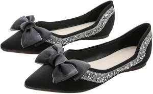 Hee grand Flats for Women Pointed Toe Bowknot Crystals Shoes Glittering Rhinestone Wedding Dress Shoes