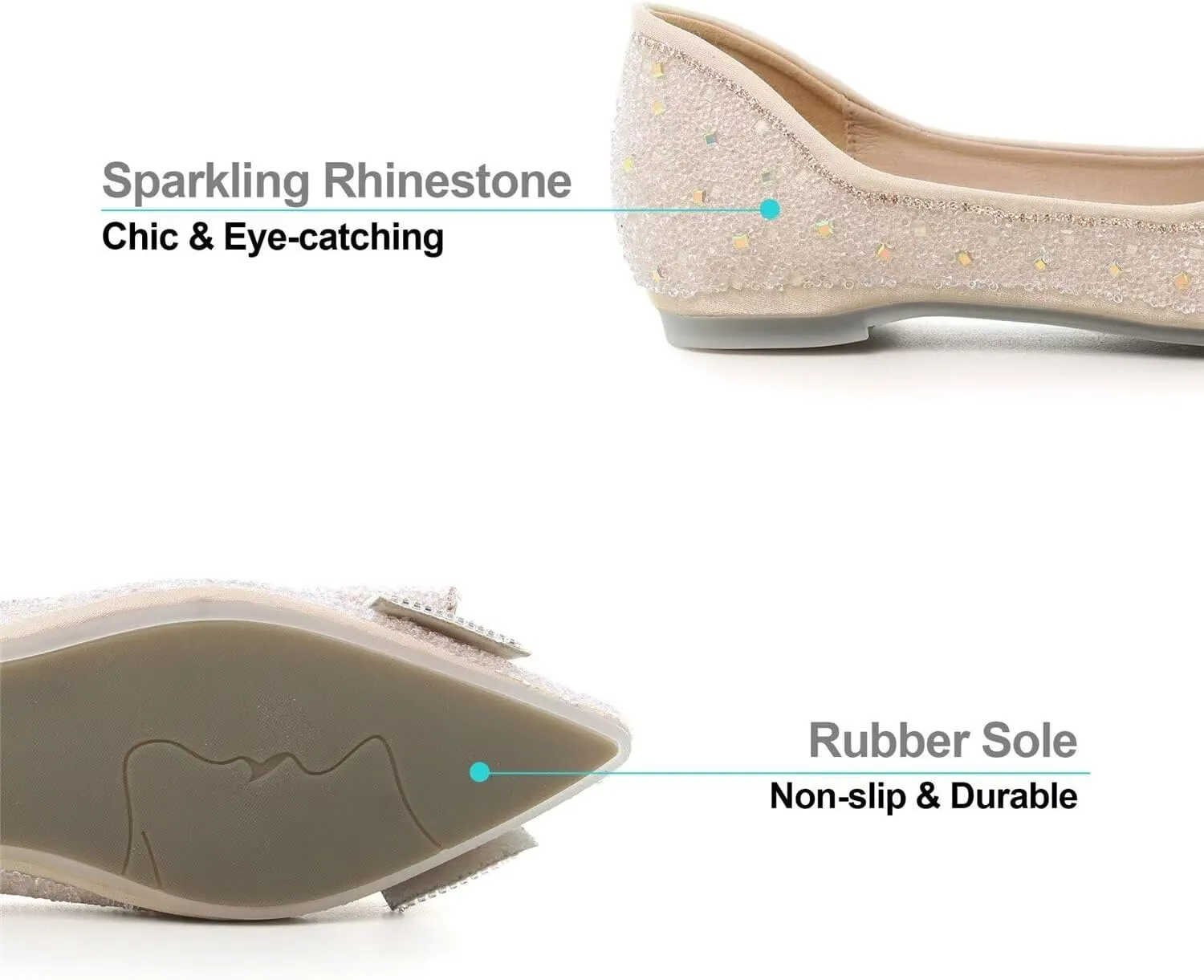 Hee grand Flats for Women Pointed Toe Bowknot Crystals Shoes Glittering Rhinestone Wedding Dress Shoes
