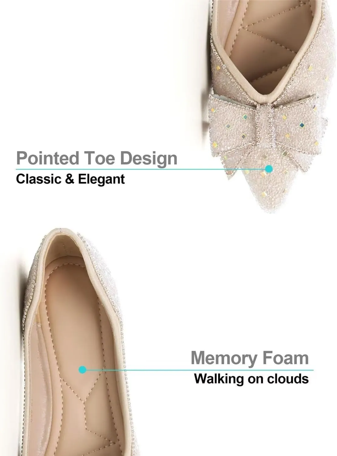 Hee grand Flats for Women Pointed Toe Bowknot Crystals Shoes Glittering Rhinestone Wedding Dress Shoes
