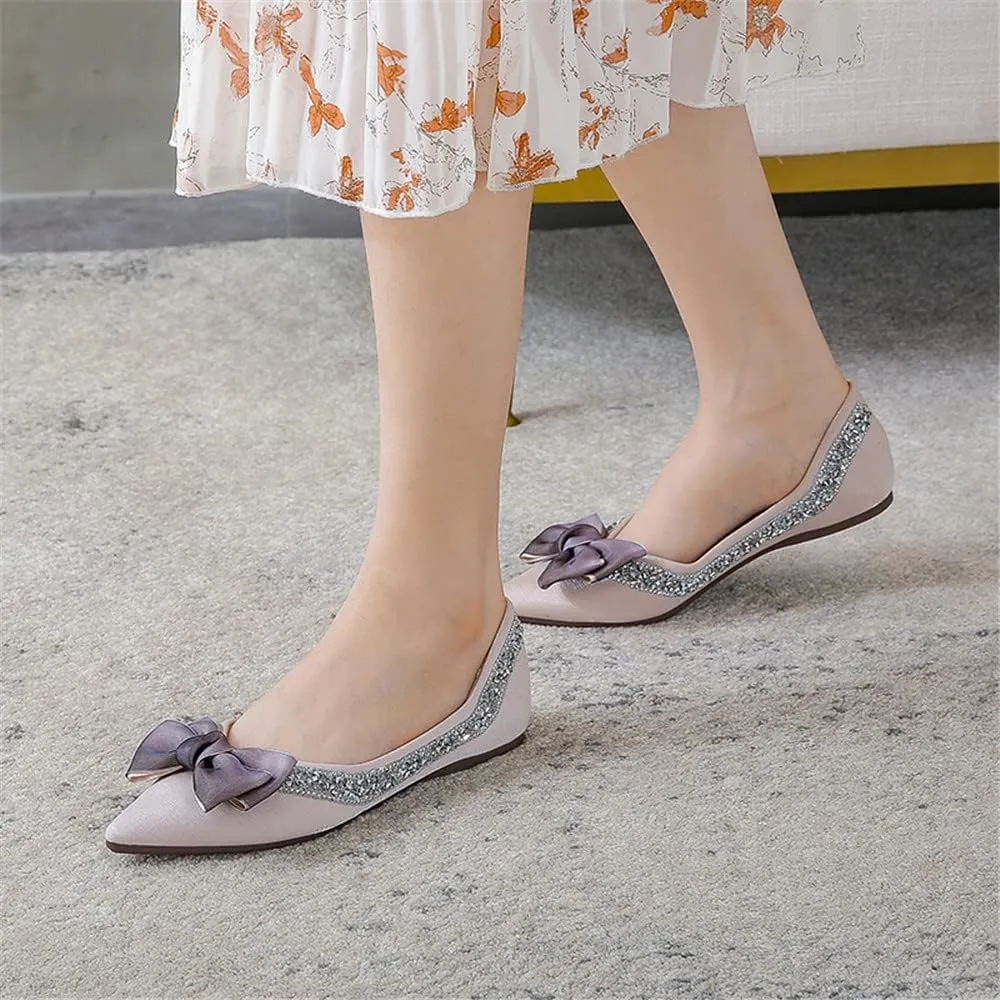 Hee grand Flats for Women Pointed Toe Bowknot Crystals Shoes Glittering Rhinestone Wedding Dress Shoes