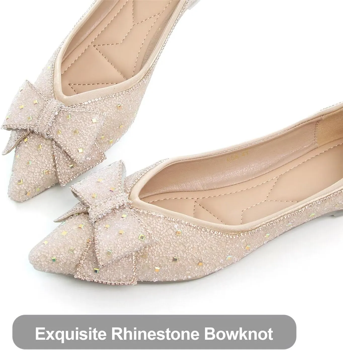 Hee grand Flats for Women Pointed Toe Bowknot Crystals Shoes Glittering Rhinestone Wedding Dress Shoes