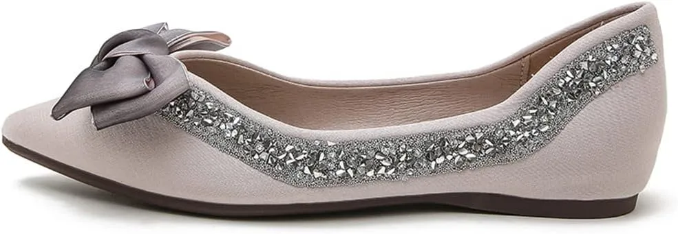 Hee grand Flats for Women Pointed Toe Bowknot Crystals Shoes Glittering Rhinestone Wedding Dress Shoes