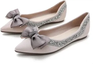 Hee grand Flats for Women Pointed Toe Bowknot Crystals Shoes Glittering Rhinestone Wedding Dress Shoes