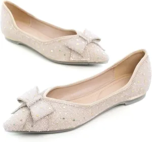 Hee grand Flats for Women Pointed Toe Bowknot Crystals Shoes Glittering Rhinestone Wedding Dress Shoes