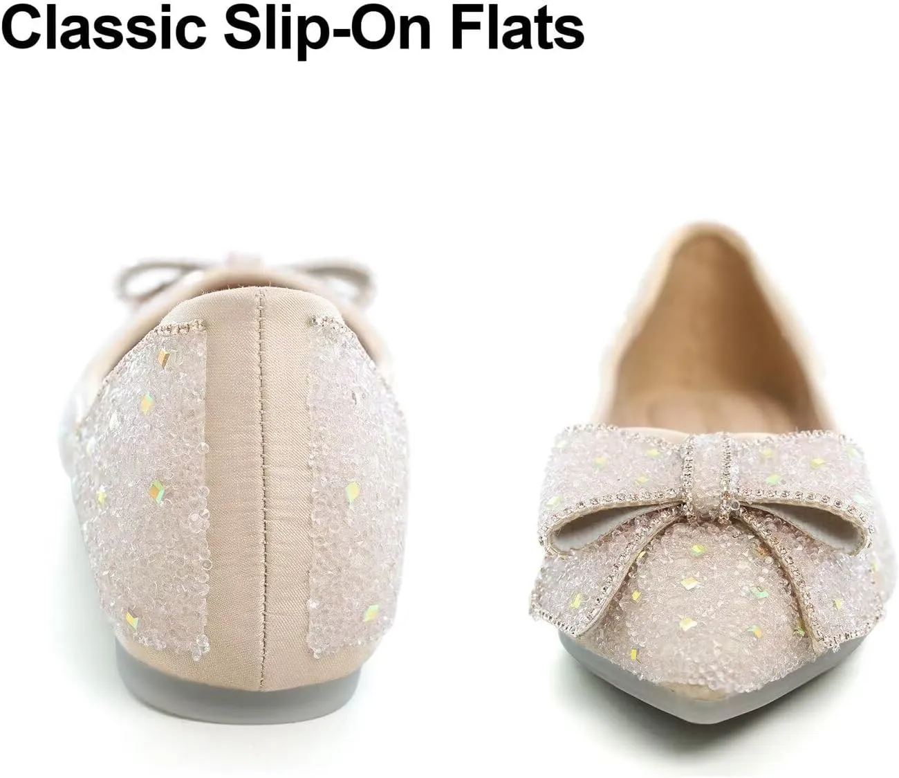 Hee grand Flats for Women Pointed Toe Bowknot Crystals Shoes Glittering Rhinestone Wedding Dress Shoes