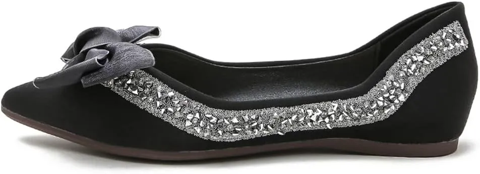 Hee grand Flats for Women Pointed Toe Bowknot Crystals Shoes Glittering Rhinestone Wedding Dress Shoes