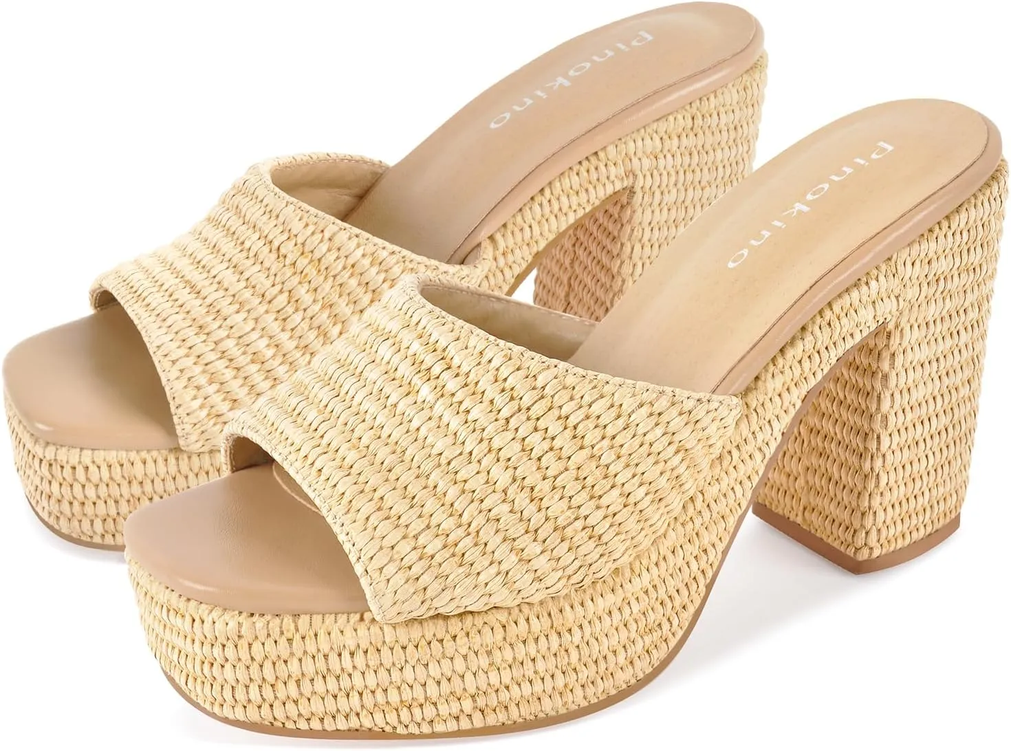 Heeled Platform Sandals for Women 2025 Chunky Espadrille Wedge Summer Beach Sandals Straw Slip On Shoes