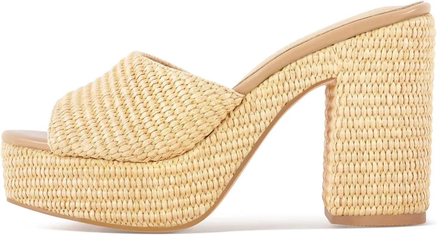 Heeled Platform Sandals for Women 2025 Chunky Espadrille Wedge Summer Beach Sandals Straw Slip On Shoes