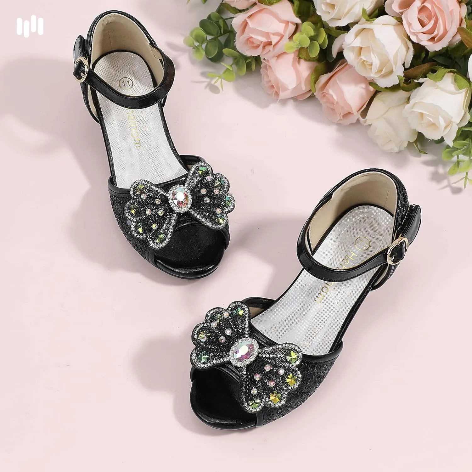 Hehainom Toddler Dress Shoes Little Girls Heels Flower Girl Sandals Open Toe Big Kid Wedding Party Shoes
