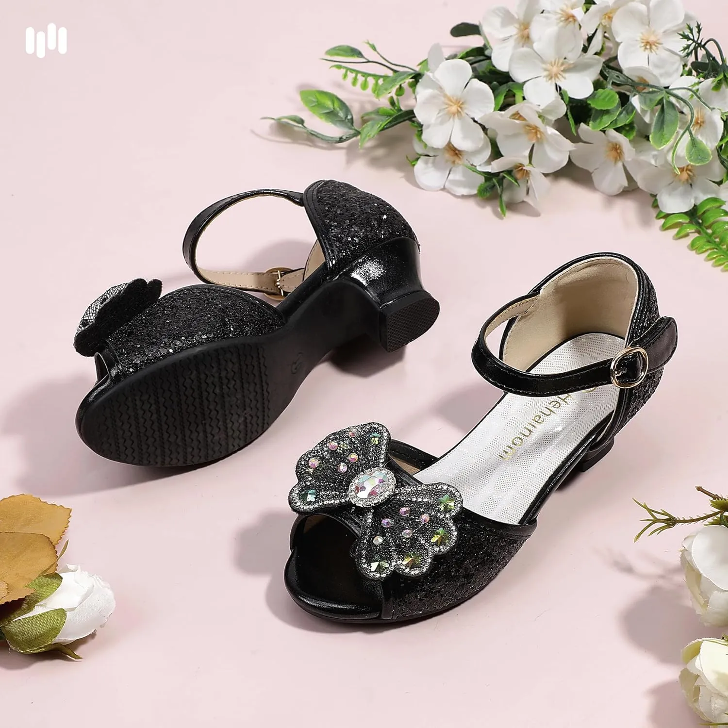 Hehainom Toddler Dress Shoes Little Girls Heels Flower Girl Sandals Open Toe Big Kid Wedding Party Shoes