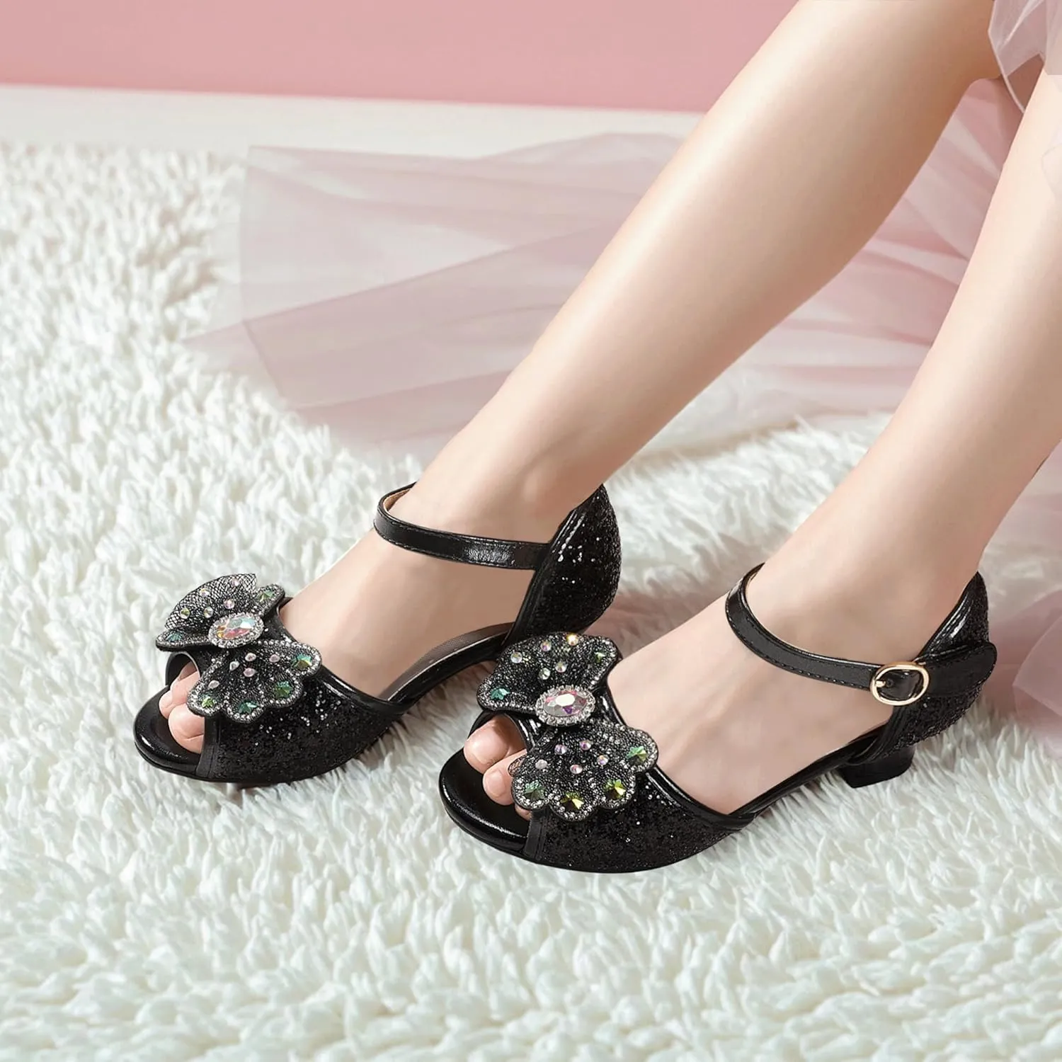 Hehainom Toddler Dress Shoes Little Girls Heels Flower Girl Sandals Open Toe Big Kid Wedding Party Shoes