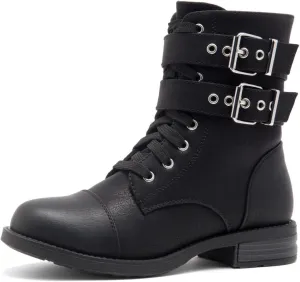 Herstyle Florence2 Women's Combat Booties Mid-Calf Boots Ankle Lace up Military Shoes, 1721Black,Size 7.0