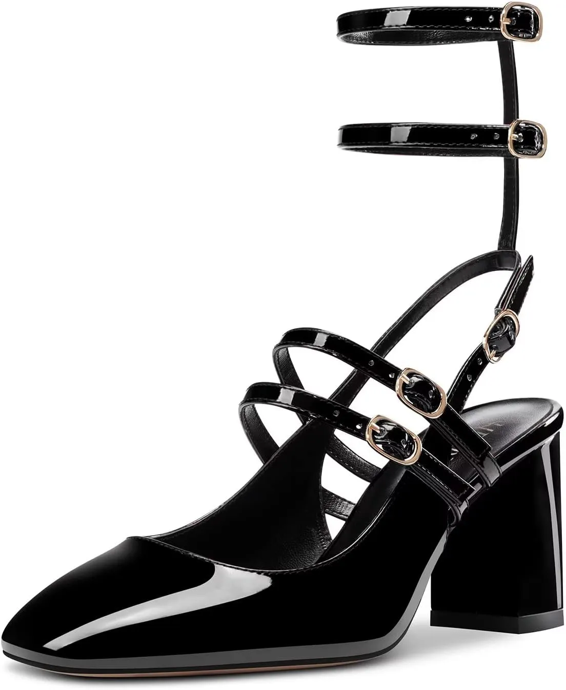 HEUIVZAR Women Chunky Block Mid Heel Square Toe Sandals Ankle Strap Slingback Prom Dress 2.6 Inches Heels