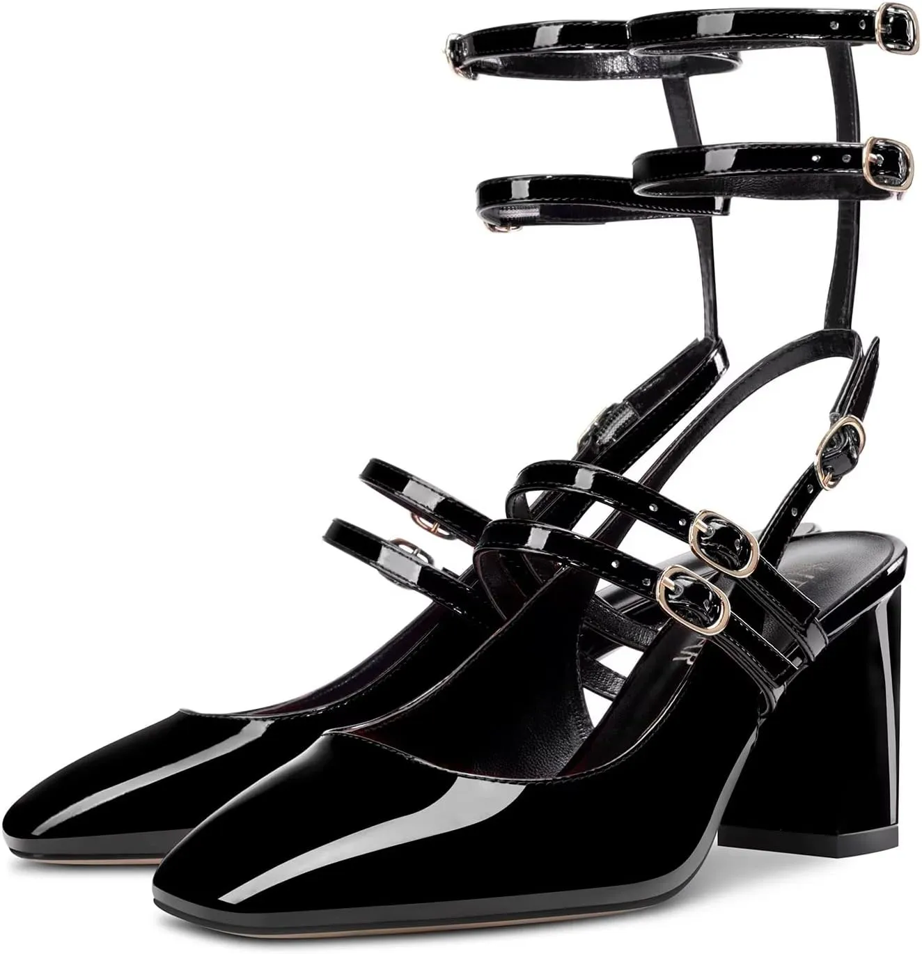 HEUIVZAR Women Chunky Block Mid Heel Square Toe Sandals Ankle Strap Slingback Prom Dress 2.6 Inches Heels