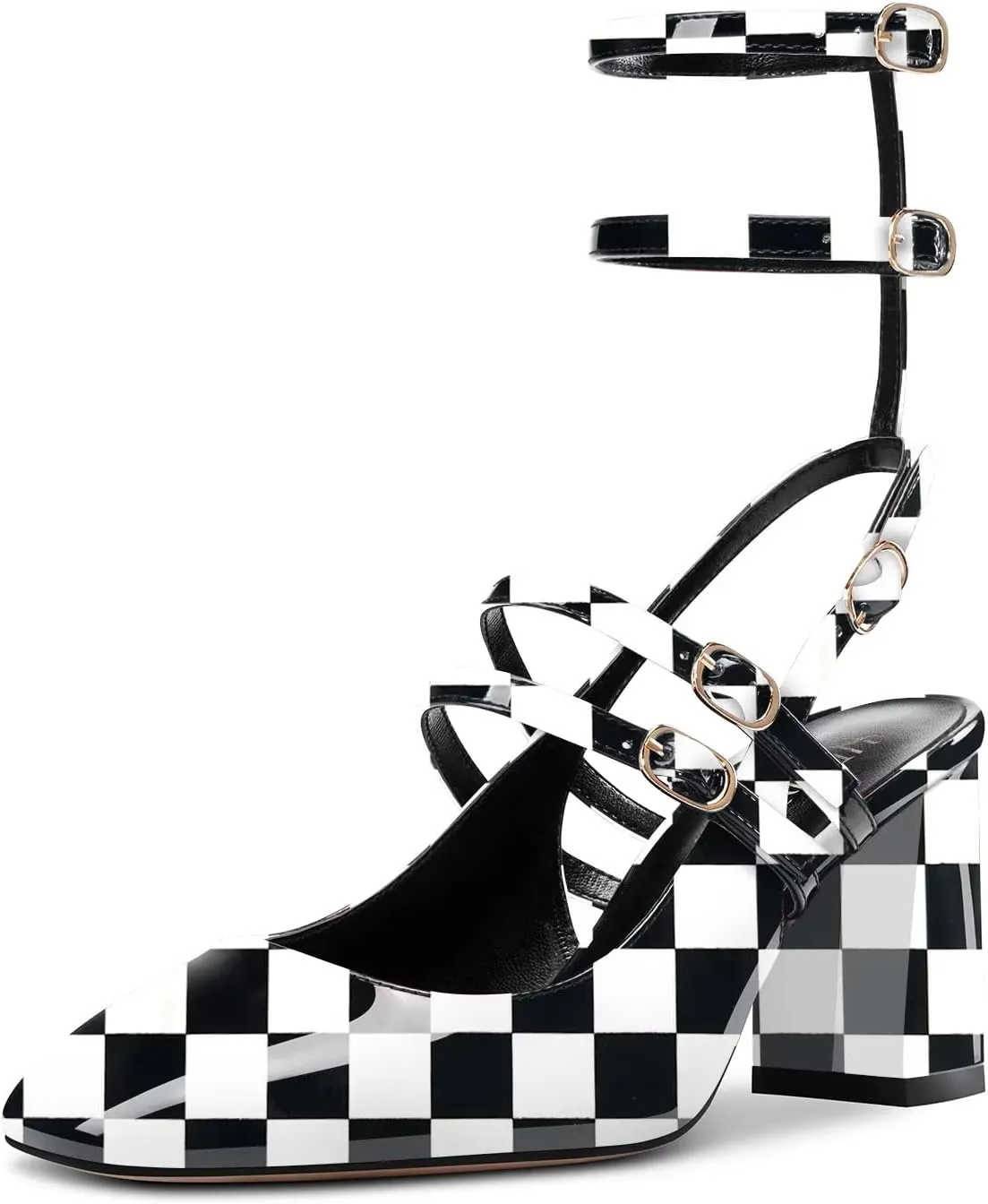 HEUIVZAR Women Chunky Block Mid Heel Square Toe Sandals Ankle Strap Slingback Prom Dress 2.6 Inches Heels
