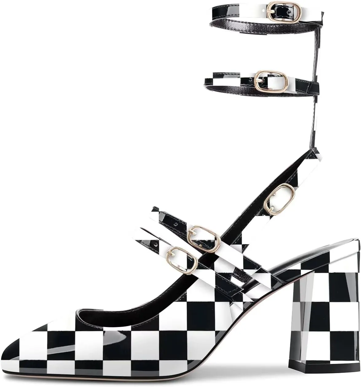 HEUIVZAR Women Chunky Block Mid Heel Square Toe Sandals Ankle Strap Slingback Prom Dress 2.6 Inches Heels