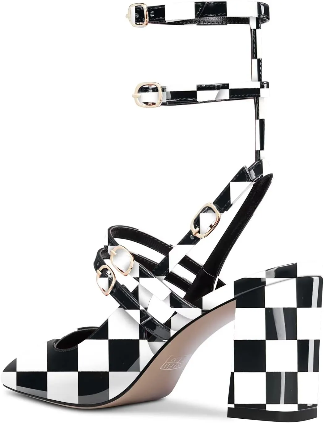 HEUIVZAR Women Chunky Block Mid Heel Square Toe Sandals Ankle Strap Slingback Prom Dress 2.6 Inches Heels