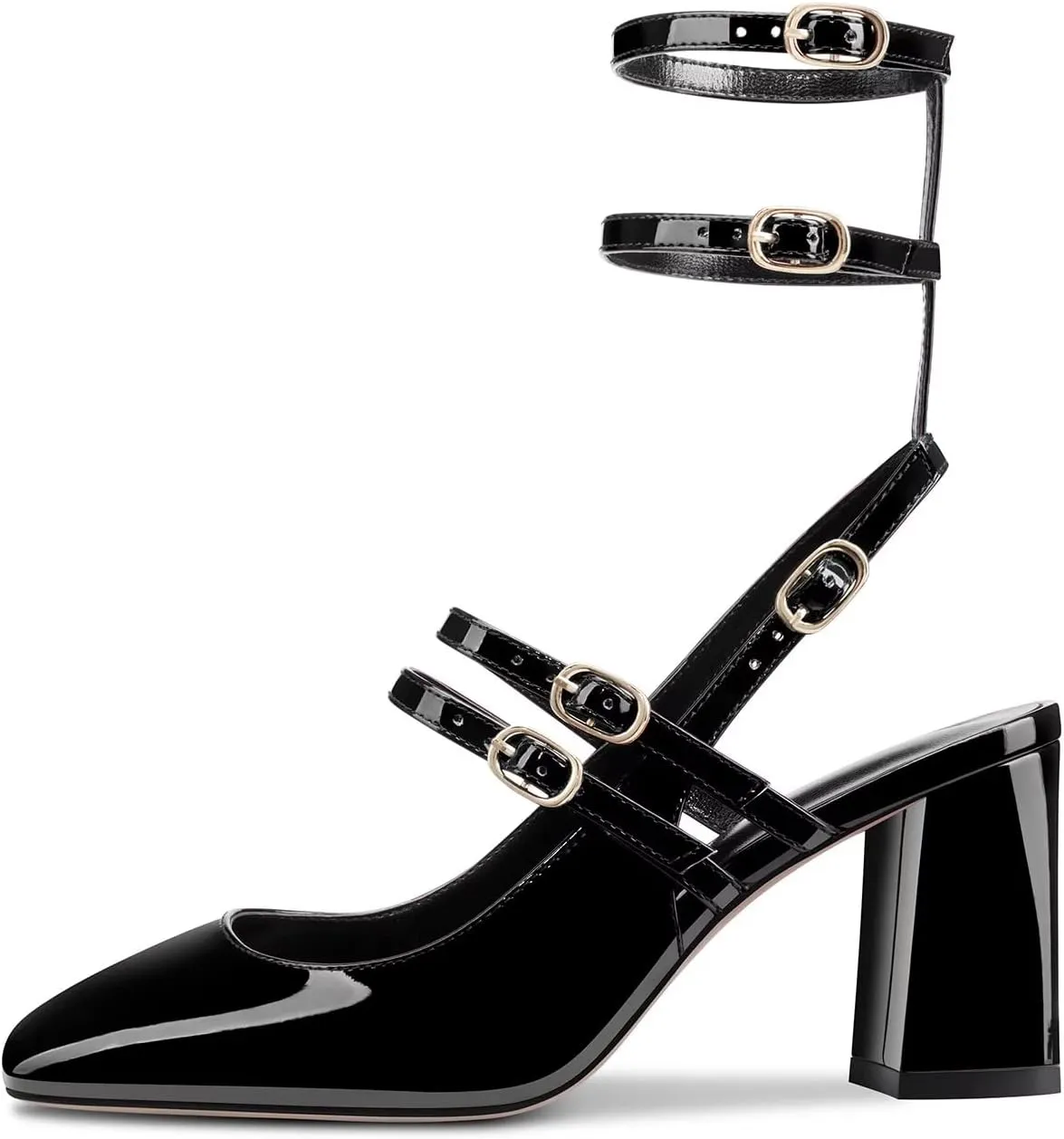 HEUIVZAR Women Chunky Block Mid Heel Square Toe Sandals Ankle Strap Slingback Prom Dress 2.6 Inches Heels