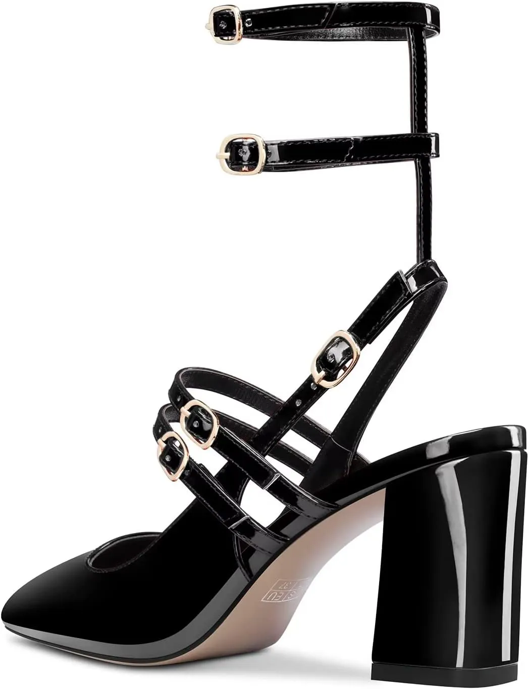 HEUIVZAR Women Chunky Block Mid Heel Square Toe Sandals Ankle Strap Slingback Prom Dress 2.6 Inches Heels