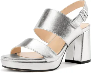 HEUIVZAR Womens Platform Chunky Block Heels Open Toe Ankle Strap Mid Heel Sandals Slingback Classic Dress Shoes 3.2 Inches Heels