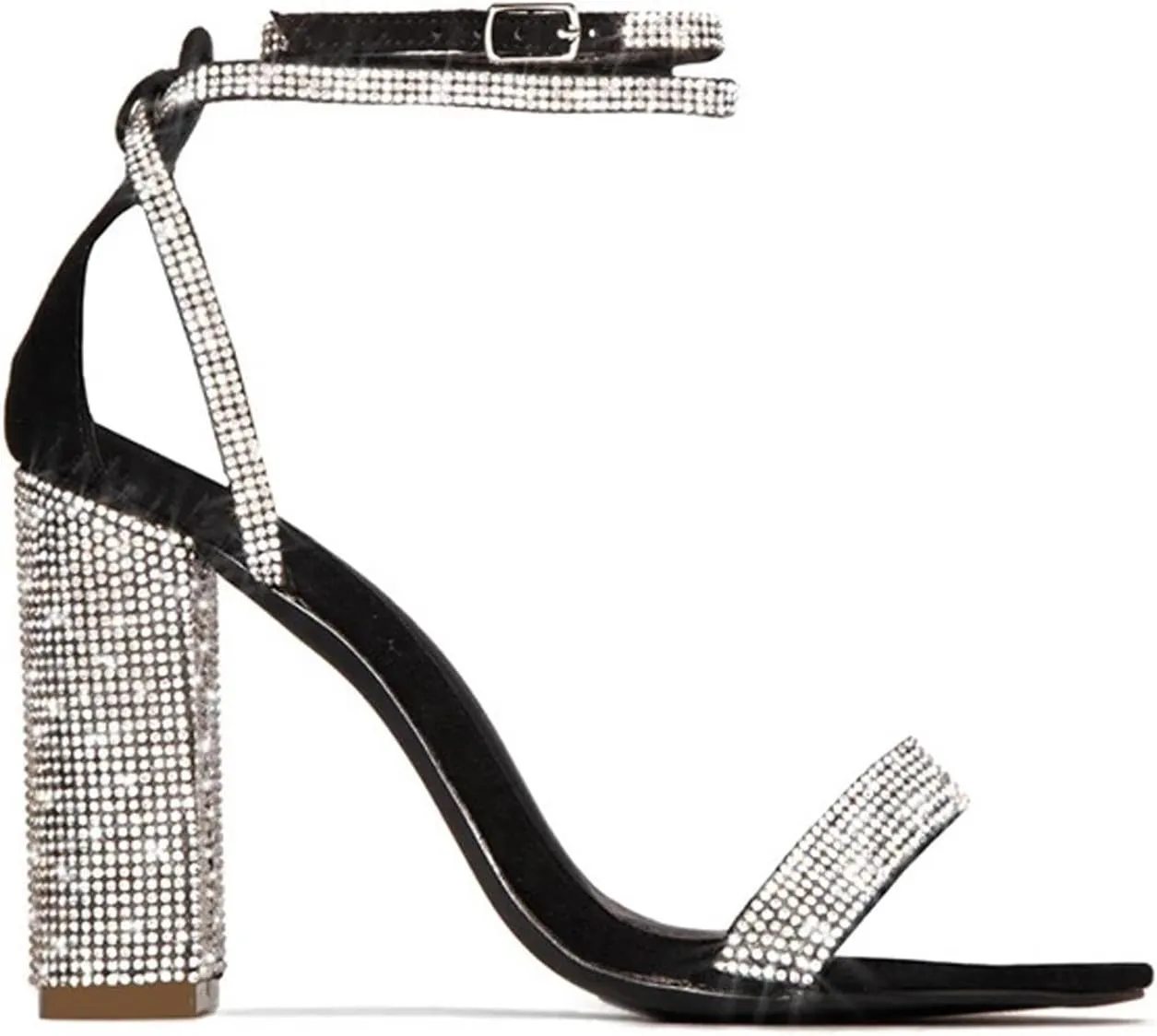 High Heels Women's Rhinestones Chunky Heel Sandals Open Toe Ankle Strap Pumps Wedding Dressy Shoes 11.5cm