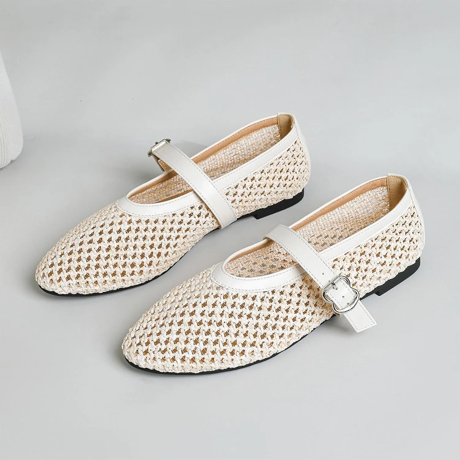 HIPPOSEUS Womens Mary Jane Flats Shoes Fishnet Mesh Flat Sandals Comfy Casual Office Shoes