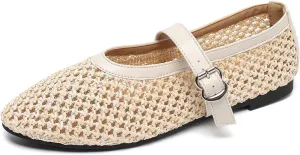 HIPPOSEUS Womens Mary Jane Flats Shoes Fishnet Mesh Flat Sandals Comfy Casual Office Shoes