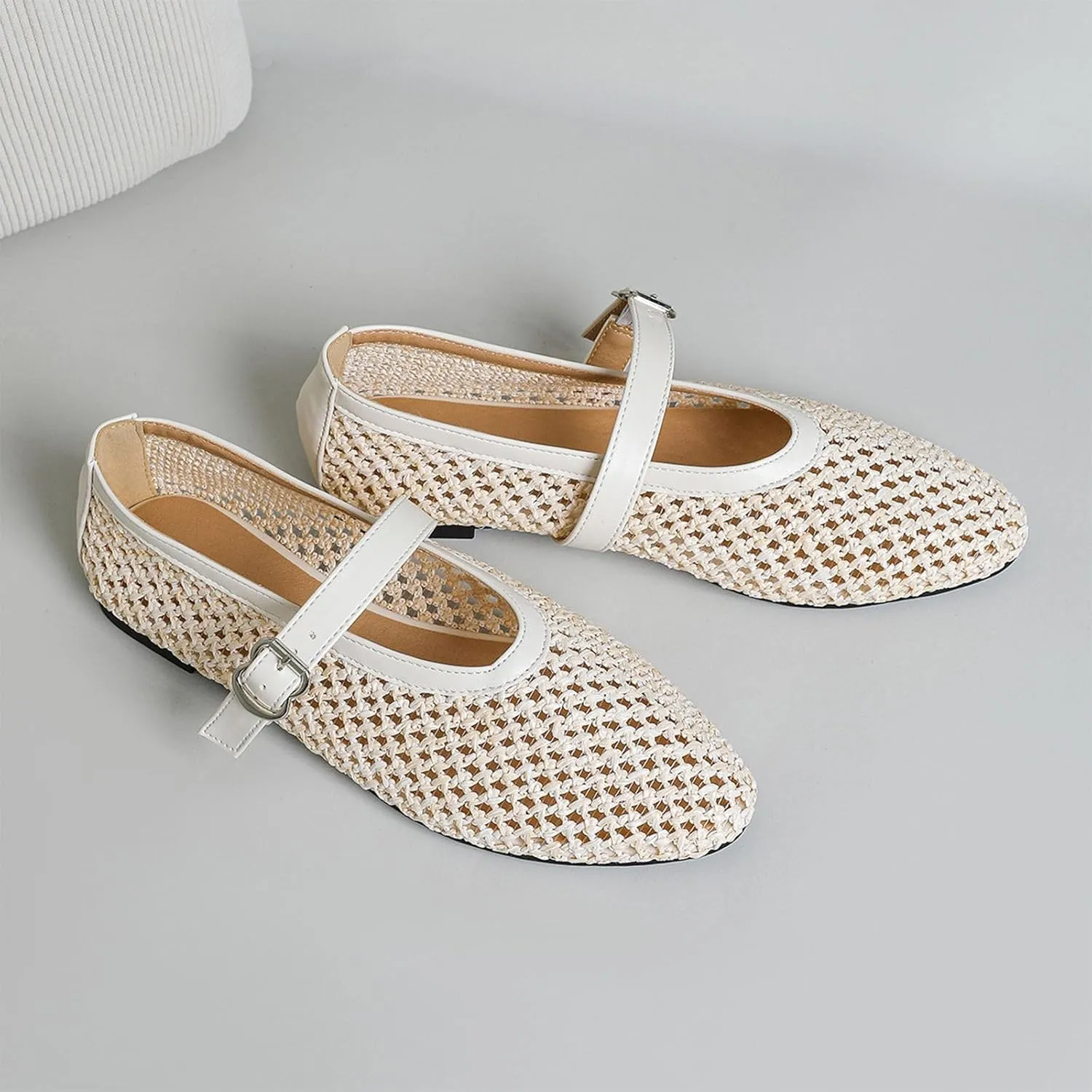 HIPPOSEUS Womens Mary Jane Flats Shoes Fishnet Mesh Flat Sandals Comfy Casual Office Shoes
