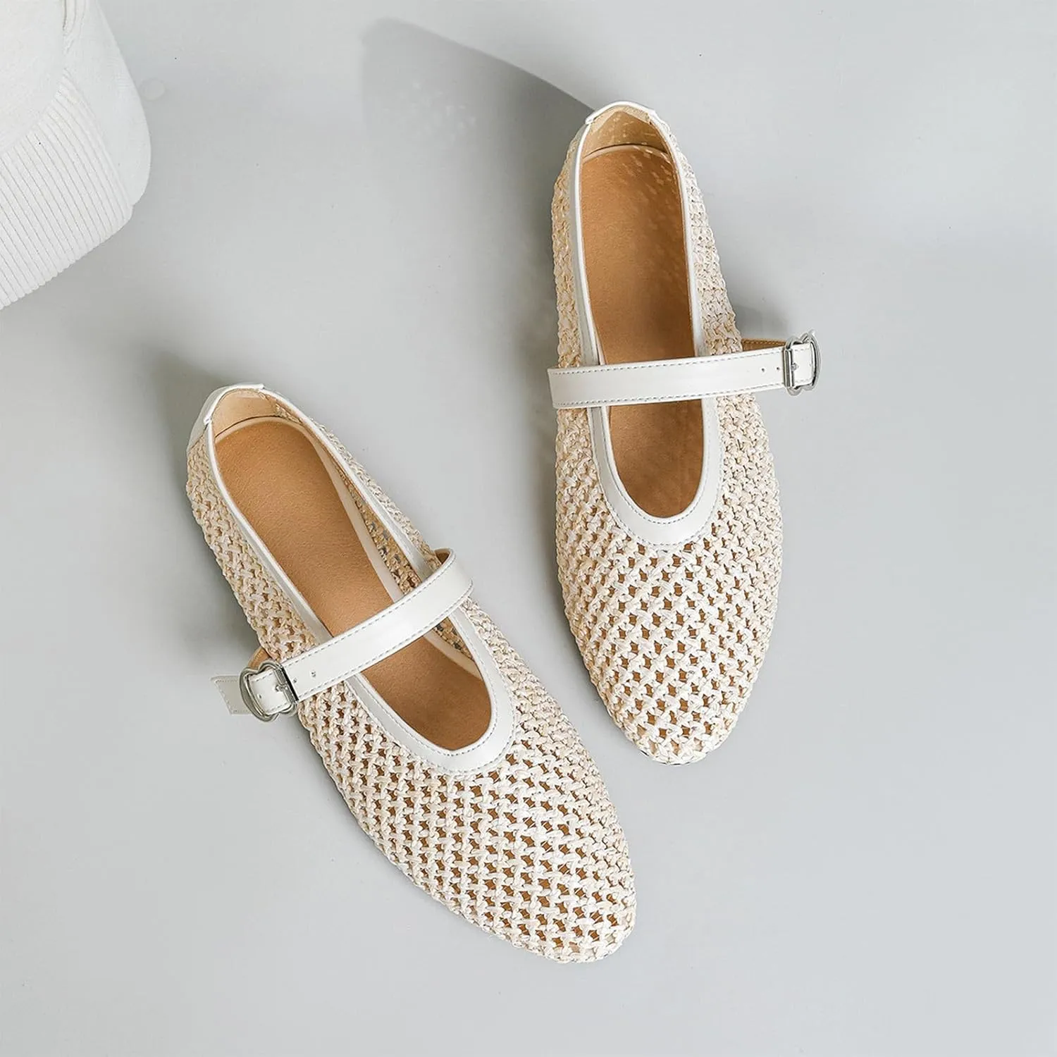 HIPPOSEUS Womens Mary Jane Flats Shoes Fishnet Mesh Flat Sandals Comfy Casual Office Shoes