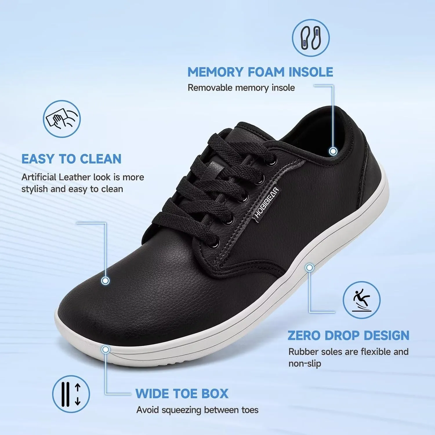 HOBIBEAR Unisex Wide Barefoot Shoes for Mens Womens Minimalist Zero Drop Shoes Sneakers