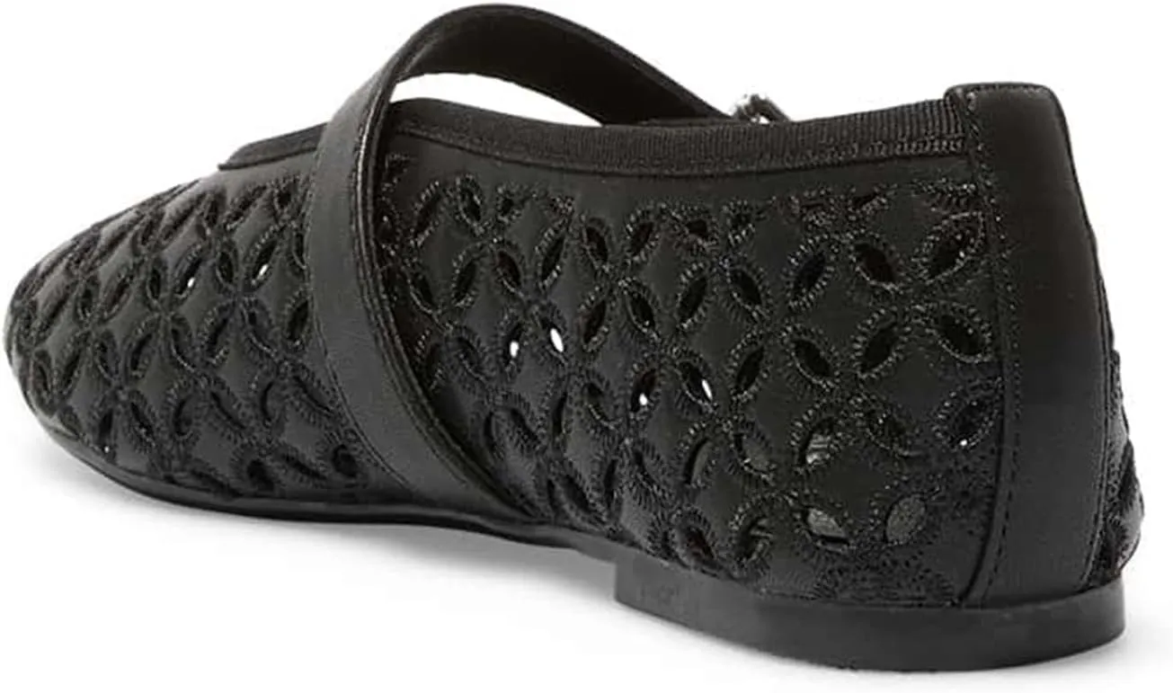 Hollow Out Ballet Flats for Women,Buckle Strap Mesh Mary Jane Flats Round Toe Embroidered Flowers Comfortable Breathable Casual Daily Dress Ballerina Flat Shoes