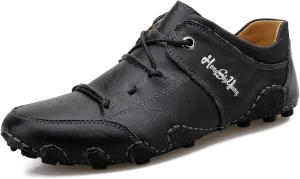 Honeystore Men's Loafers Leather Driving Moccasins Lace-up Shoes Plus Size