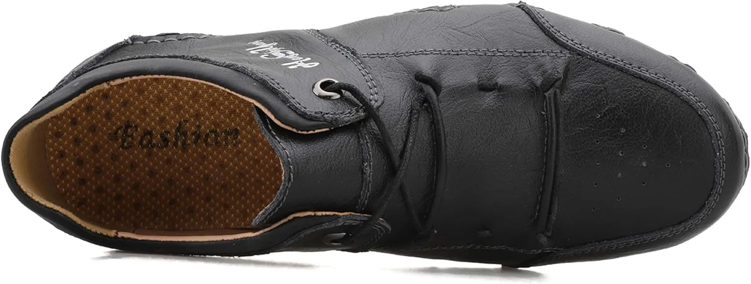 Honeystore Men's Loafers Leather Driving Moccasins Lace-up Shoes Plus Size