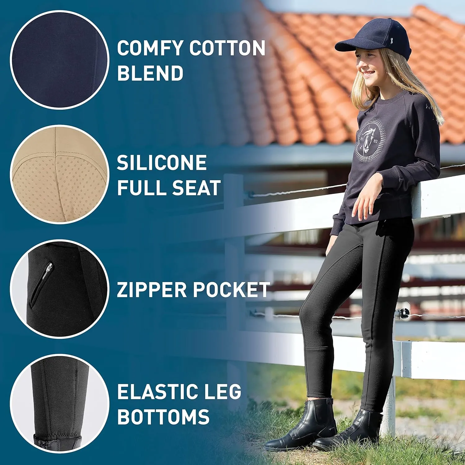HORZE Active Kids' Unisex Silicone Grip Full Seat Horseback Riding Breeches
