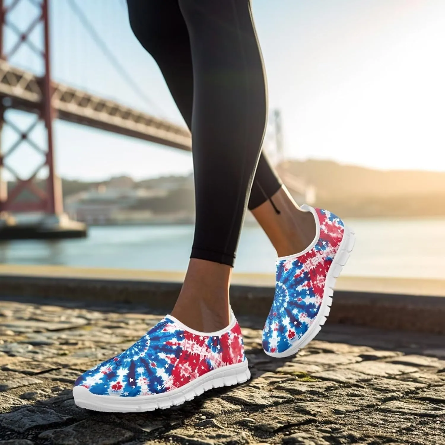Howilath Flag Print Mens Slip on Shoes Casual Running Sneakers Anti-Skid Loafers with EVA Sole