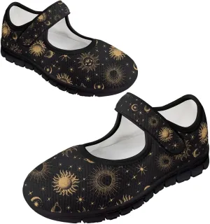 Howilath Universe Galaxy Print Women's Ballet Flats Round Toe Mary Janes Dress Shoes Single Buckle Flats Shoes